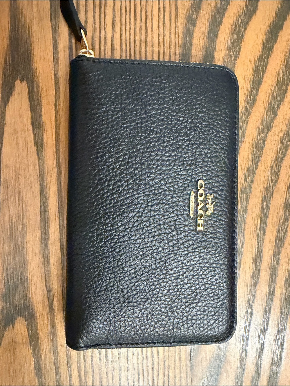 Coach Black Pebbled Leather Zip-Around Wallet NWOT